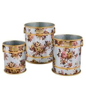 MacKenzie-Childs Wild Rose Galvanized Planters Set of 3 Metal Flower Pot Garden